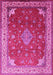 Machine Washable Medallion Pink Traditional Rug, wshtr214pnk