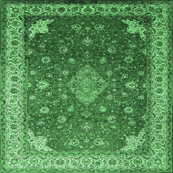 Square Machine Washable Medallion Emerald Green Traditional Area Rugs, wshtr214emgrn