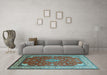 Machine Washable Medallion Light Blue Traditional Rug in a Living Room, wshtr214lblu