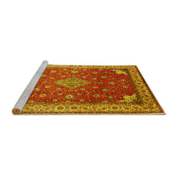 Sideview of Machine Washable Medallion Yellow Traditional Rug, wshtr214yw