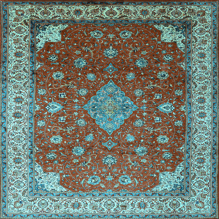 Square Machine Washable Medallion Light Blue Traditional Rug, wshtr214lblu