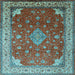 Square Machine Washable Medallion Light Blue Traditional Rug, wshtr214lblu