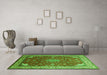 Machine Washable Medallion Green Traditional Area Rugs in a Living Room,, wshtr214grn