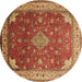 Round Machine Washable Medallion Brown Traditional Rug, wshtr214brn