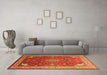 Machine Washable Medallion Orange Traditional Area Rugs in a Living Room, wshtr214org