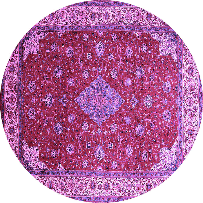 Round Machine Washable Medallion Purple Traditional Area Rugs, wshtr214pur