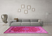 Machine Washable Medallion Pink Traditional Rug in a Living Room, wshtr214pnk