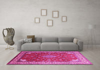 Machine Washable Medallion Pink Traditional Rug, wshtr214pnk