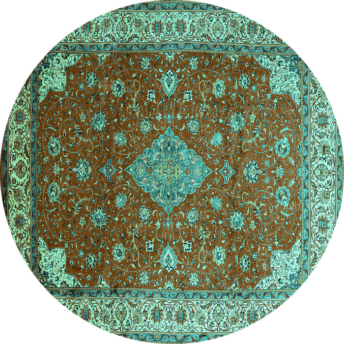 Round Medallion Turquoise Traditional Rug, tr214turq