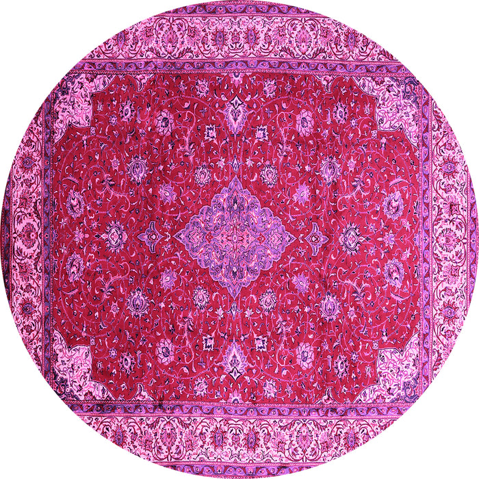 Round Machine Washable Medallion Pink Traditional Rug, wshtr214pnk