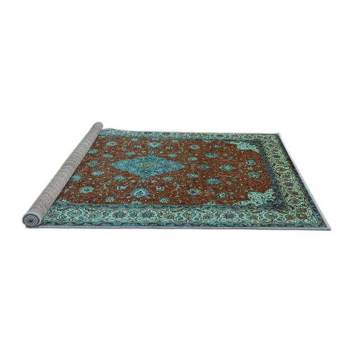Sideview of Machine Washable Medallion Light Blue Traditional Rug, wshtr214lblu