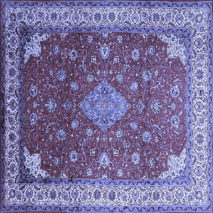 Square Machine Washable Medallion Blue Traditional Rug, wshtr214blu