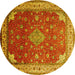 Round Machine Washable Medallion Yellow Traditional Rug, wshtr214yw