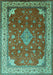 Machine Washable Medallion Turquoise Traditional Area Rugs, wshtr214turq