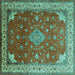 Square Medallion Turquoise Traditional Rug, tr214turq