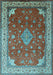 Machine Washable Medallion Light Blue Traditional Rug, wshtr214lblu