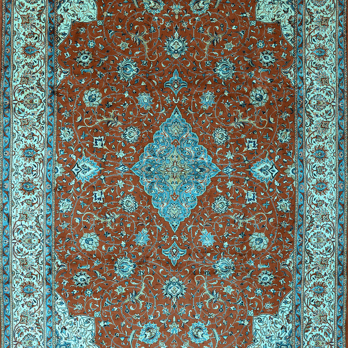 Machine Washable Medallion Light Blue Traditional Rug, wshtr214lblu