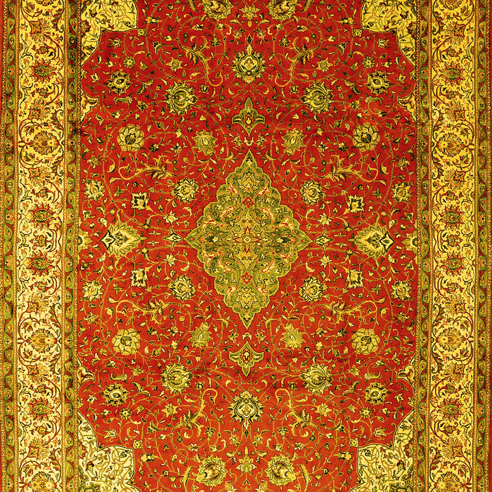 Machine Washable Medallion Yellow Traditional Rug, wshtr214yw