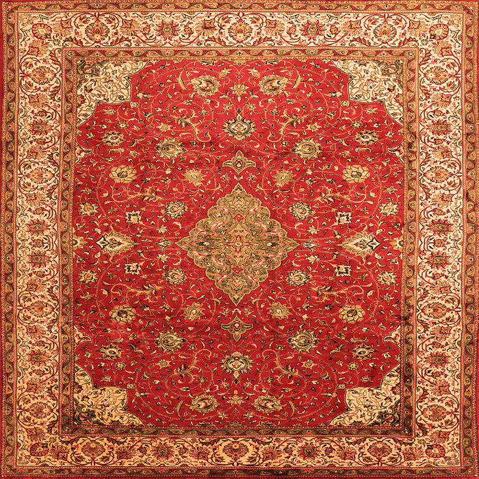 Round Machine Washable Medallion Orange Traditional Area Rugs, wshtr214org