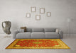 Machine Washable Medallion Yellow Traditional Rug in a Living Room, wshtr214yw