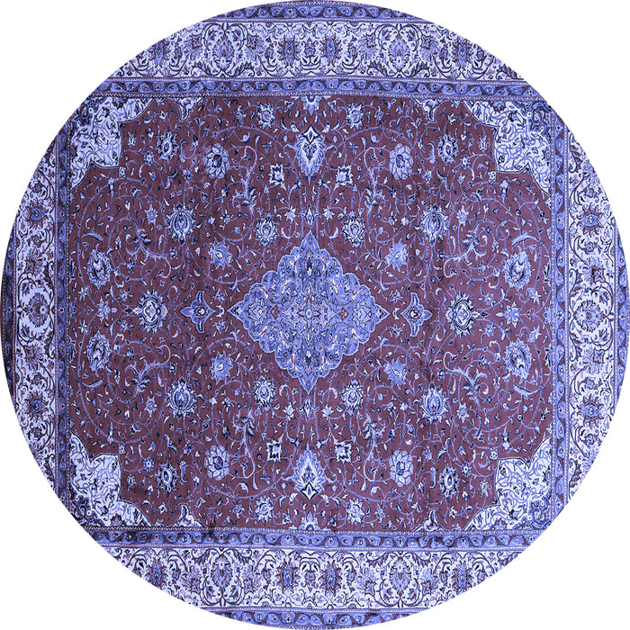 Round Machine Washable Medallion Blue Traditional Rug, wshtr214blu