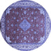 Round Machine Washable Medallion Blue Traditional Rug, wshtr214blu