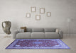 Machine Washable Medallion Blue Traditional Rug in a Living Room, wshtr214blu