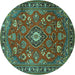 Round Machine Washable Persian Turquoise Traditional Area Rugs, wshtr2150turq