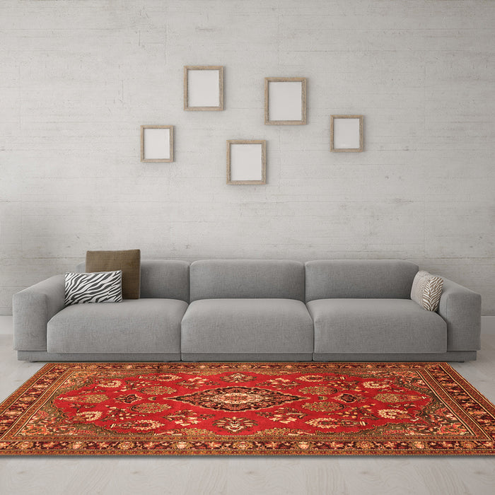 Machine Washable Persian Orange Traditional Area Rugs in a Living Room, wshtr2150org