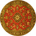 Round Machine Washable Persian Yellow Traditional Rug, wshtr2150yw