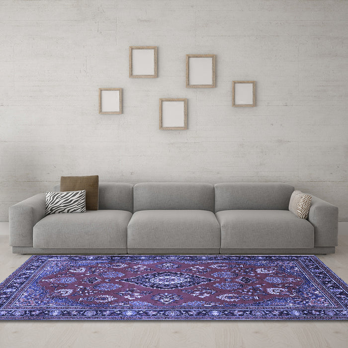 Machine Washable Persian Blue Traditional Rug in a Living Room, wshtr2150blu