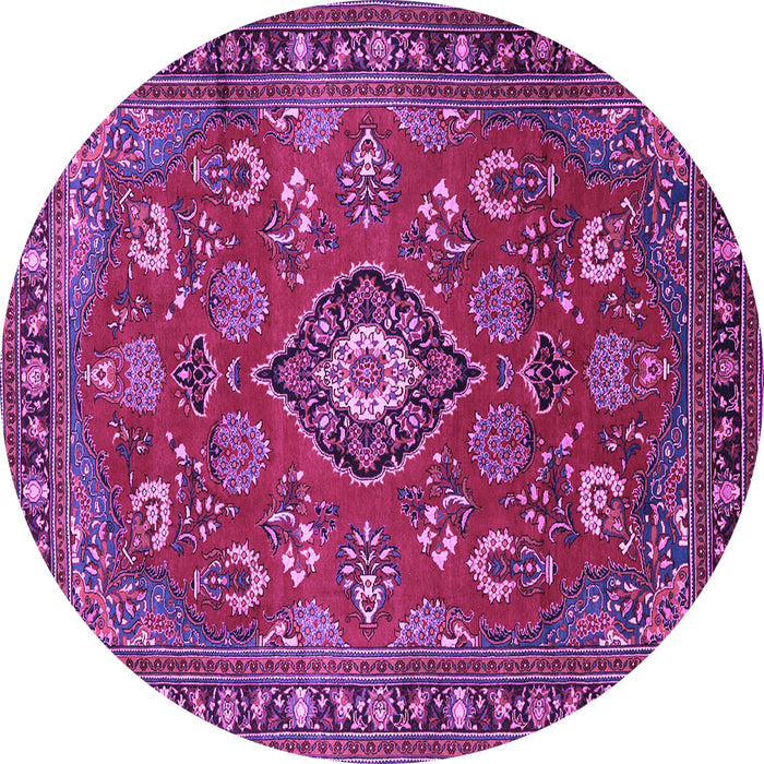 Round Machine Washable Persian Purple Traditional Area Rugs, wshtr2150pur