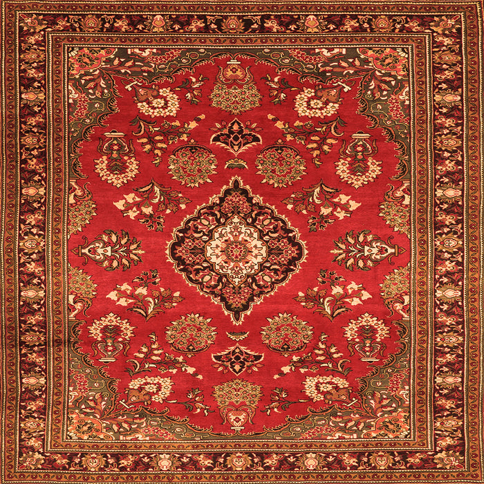 Round Machine Washable Persian Orange Traditional Area Rugs, wshtr2150org