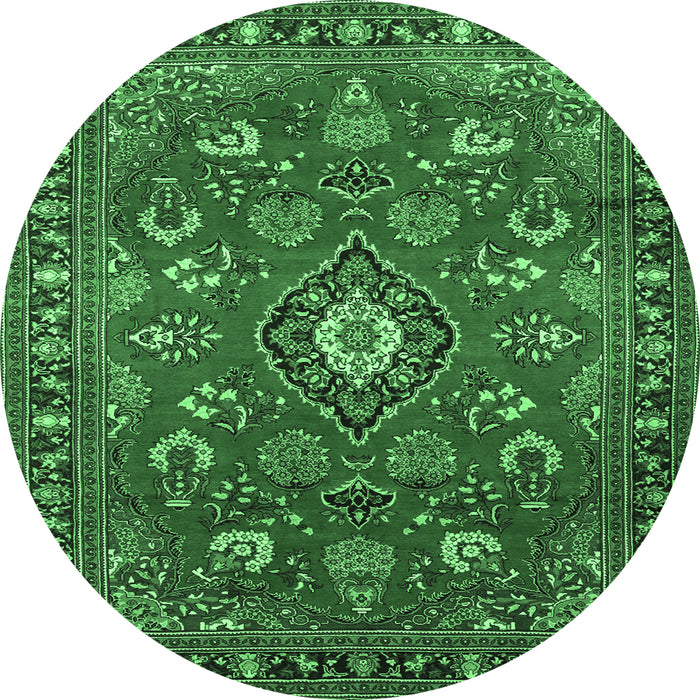 Round Machine Washable Persian Emerald Green Traditional Area Rugs, wshtr2150emgrn