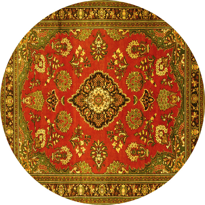 Round Persian Yellow Traditional Rug, tr2150yw