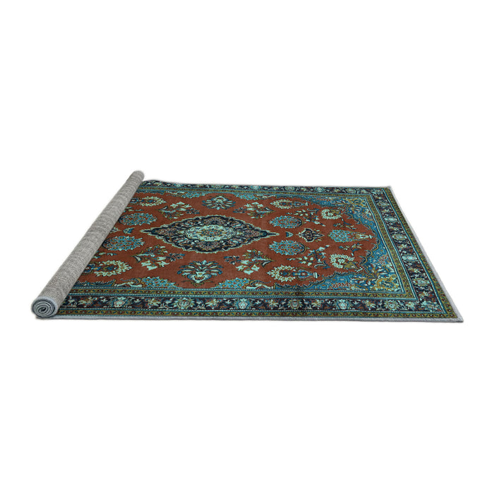 Sideview of Machine Washable Persian Light Blue Traditional Rug, wshtr2150lblu