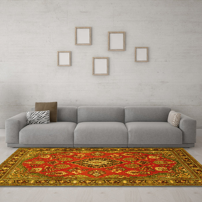 Machine Washable Persian Yellow Traditional Rug in a Living Room, wshtr2150yw