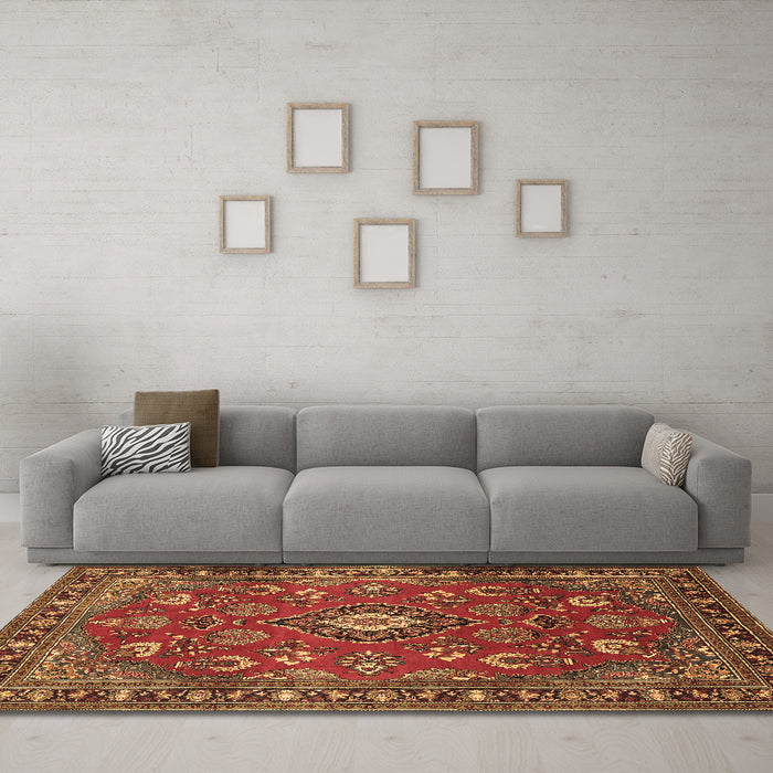 Machine Washable Persian Brown Traditional Rug in a Living Room,, wshtr2150brn