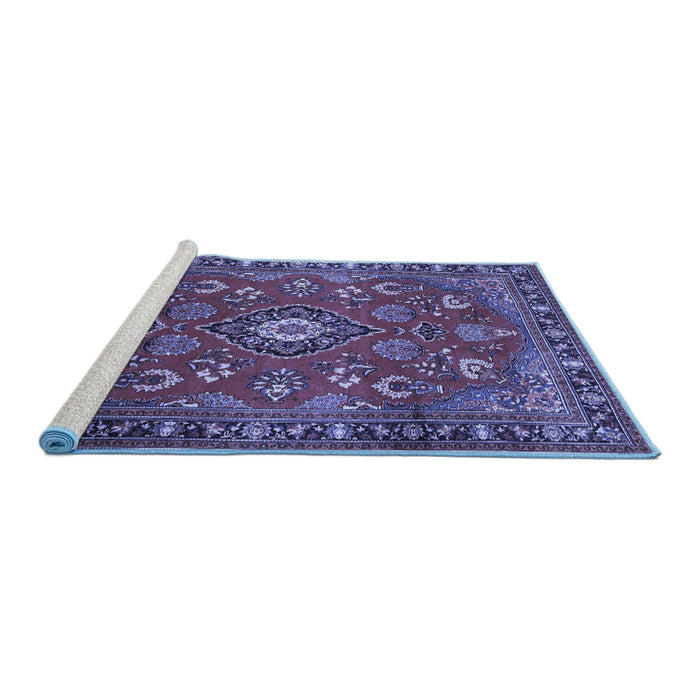 Sideview of Machine Washable Persian Blue Traditional Rug, wshtr2150blu