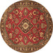 Round Machine Washable Persian Brown Traditional Rug, wshtr2150brn