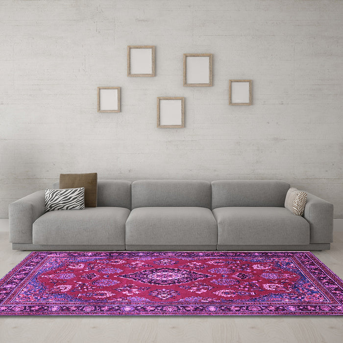 Machine Washable Persian Purple Traditional Area Rugs in a Living Room, wshtr2150pur