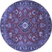 Round Machine Washable Persian Blue Traditional Rug, wshtr2150blu