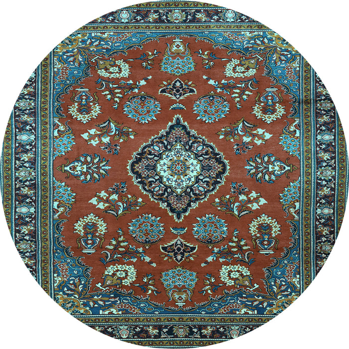 Round Machine Washable Persian Light Blue Traditional Rug, wshtr2150lblu