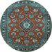 Round Machine Washable Persian Light Blue Traditional Rug, wshtr2150lblu