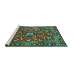 Sideview of Machine Washable Persian Turquoise Traditional Area Rugs, wshtr2150turq