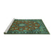 Sideview of Machine Washable Persian Turquoise Traditional Area Rugs, wshtr2150turq