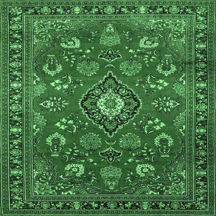 Square Machine Washable Persian Emerald Green Traditional Area Rugs, wshtr2150emgrn