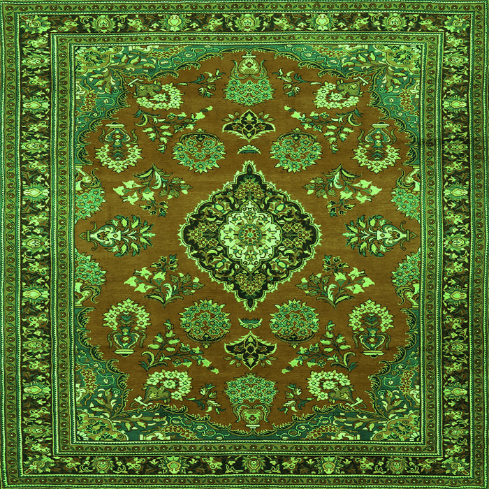 Round Machine Washable Persian Green Traditional Area Rugs, wshtr2150grn