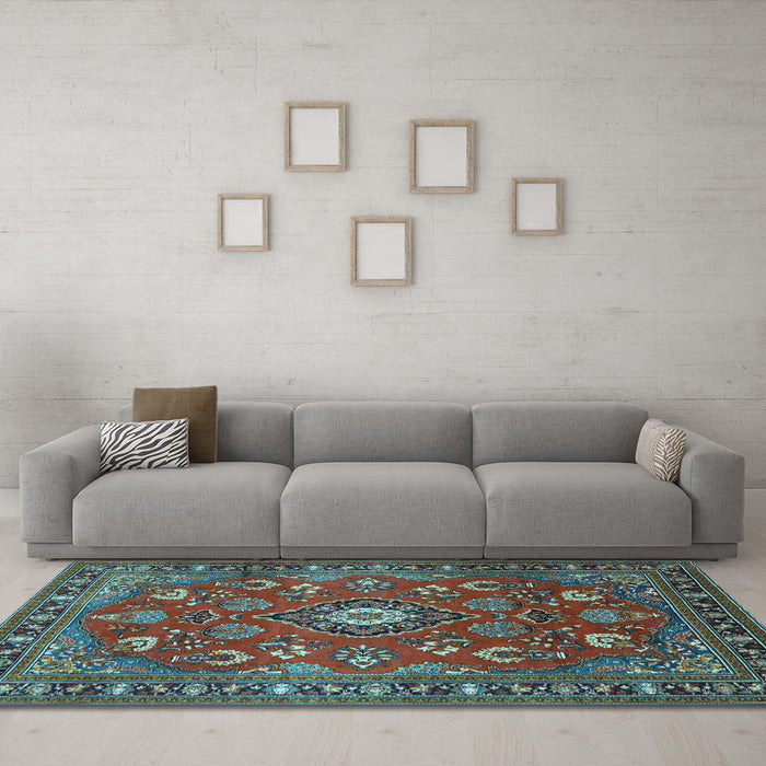 Machine Washable Persian Light Blue Traditional Rug in a Living Room, wshtr2150lblu