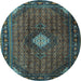 Round Machine Washable Persian Light Blue Traditional Rug, wshtr2151lblu